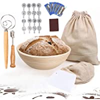 UHAPEER - Cesta fermentación redonda de 22 cm 27 PCS- incluye 5 raspadores masa cortador de masa- 16 PCS plantillas…